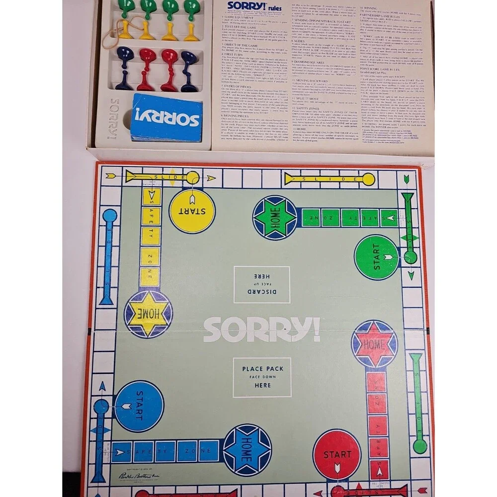 Vintage 1972 Sorry Board Game Parker Brothers Slide Pursuit No. 390 COMPLETE